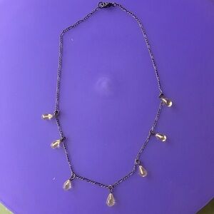 Sterling Silver Necklace with Clear Crystal Teardrop Accents